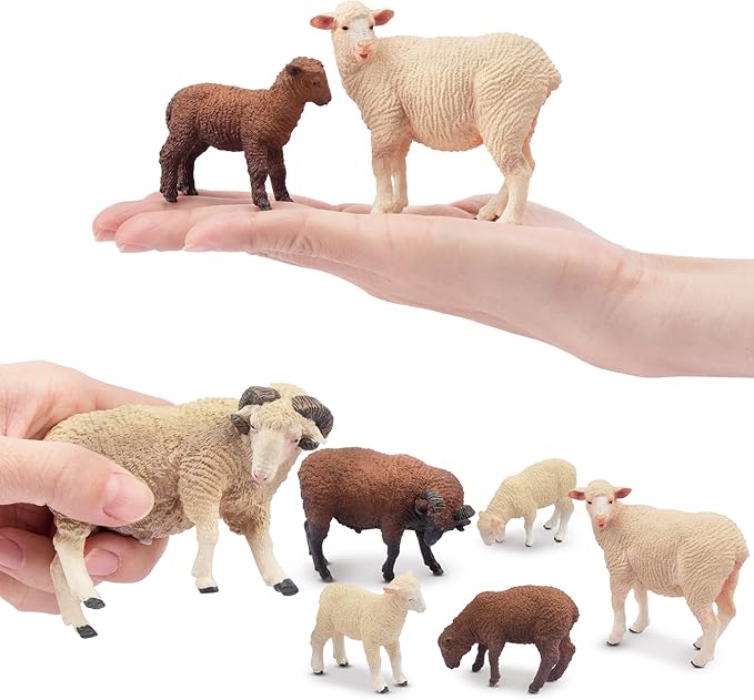 Toymany 8PCS Merino Sheep Figurines Realistic Farm Animal Sheep Toys- Plastic Sheep Figures Birthday Christmas Toy Gift for Kids Toddlers