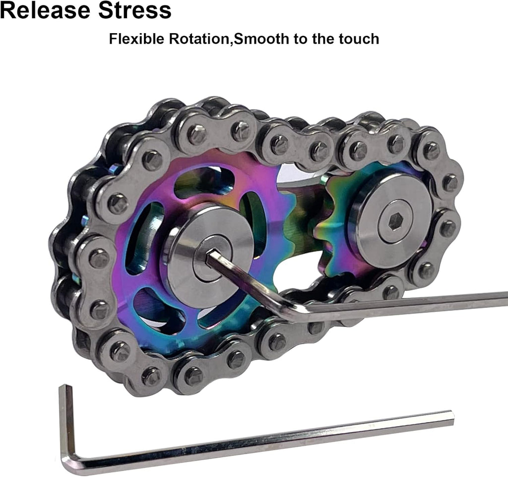 Chain Gear Fidget Spinner, Metal Sprocket Chain Fidget Toy, Stress Anxiety Relief Fidget Toy, Bike Chain Gears Novelty Toy,Metal EDC for Anxiety Relieve Boredom ADHD Autism(Colorful)