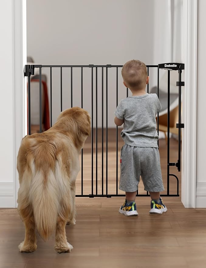 Babelio Easy to Remove & No Bottom Bar Baby Gate, 29-43", 36" H Extra Tall Hardware Mounted (Drill Needed)| Wide Walk-Thru| Auto-Close Safety Dog/Pet Gate for Stairs & Doorways (Black)