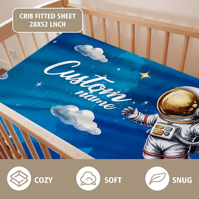 Personalized Baby Crib Bedding Set - Mysterious Space Theme Nursery Bedding Sets 3 Piece with Custom Name Blanket, Fitted Crib Sheet & Changing Pad Cover – Ideal Newborn Gift for Boys