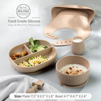 SAMiGO Silicone Baby Feeding Set, Baby Led Weaning Supplies, Suction Bowl Plate Bib Cup Self Feeding Spoons, Solid Food Eating Essentials, First Stage Utensils, 6+ Months