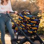 Binienty Galaxy Pumpkin Bats Moon Car Seat Covers for Babies, Halloween Decoration,Halloween Pumpkin Nursing Cover Breastfeeding Scarf, Stretch Baby Carseat Canopy