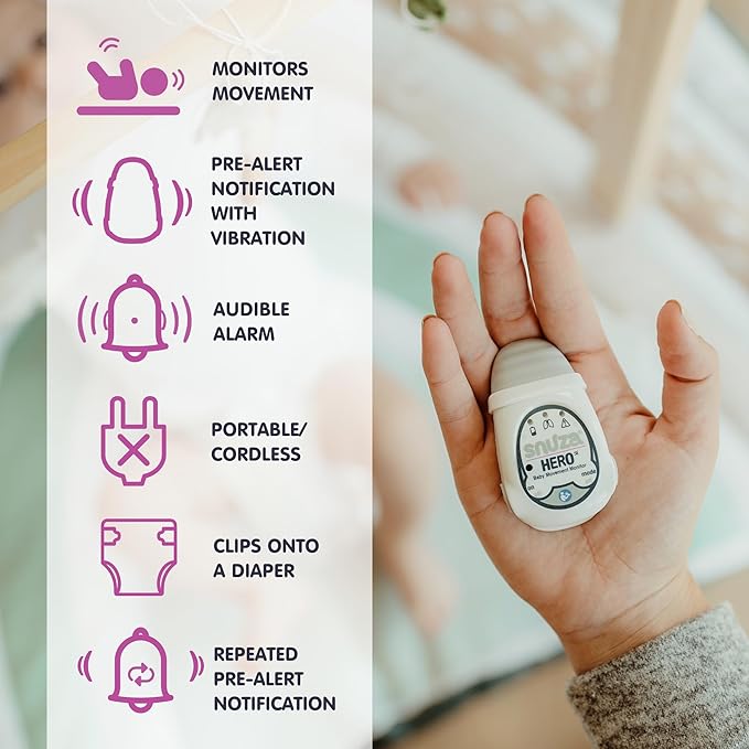Snuza Hero Baby Monitor: Alerts When No Movement Detected, Gentle Vibration Pre-Alerts, Attaches to Diaper, No WiFi/Bluetooth, Medical Grade Material. Safer Sleep for Babies, Better Sleep for Parents.