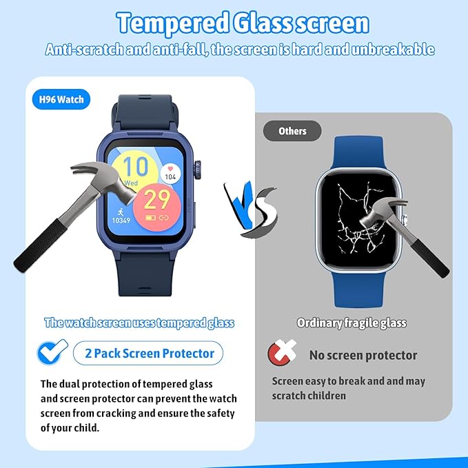 Smart Watch for Kids No Phone Needed, Tempered Glass Fitness Tracker Boy Teens with 19 Sport Modes, Pedometer, Sleep Monitor, Kids Watch Birthday Gifts Toy Gift for Girls Boys 6-16 (Blue)