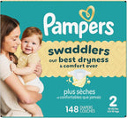 Pampers Swaddlers Diapers, Size 2 (10-22 lbs), 148 Count, Absorbent, Keeps Baby Dry and Comfortable, Skin Safe Disposable Baby Diaper (Packaging May Vary)