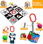 4 PCS Black and White High Contrast Baby Toys 0-3-6 Months Newborn Essential Montessori Toy for Babies Crinkle Sensory Book Brain Development Tummy Time Mirror Infant Carseat Rattle Easter Shower Gift