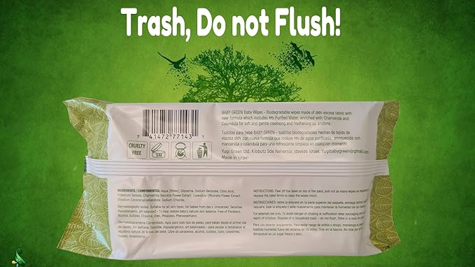 Yugi Green Baby Wipes for Babies Unscented, Compostable, Biodegradable, Plant-Based, Fragrance-Free, for Sensitive Skin, 12 Packs,72 Count,864 wipes