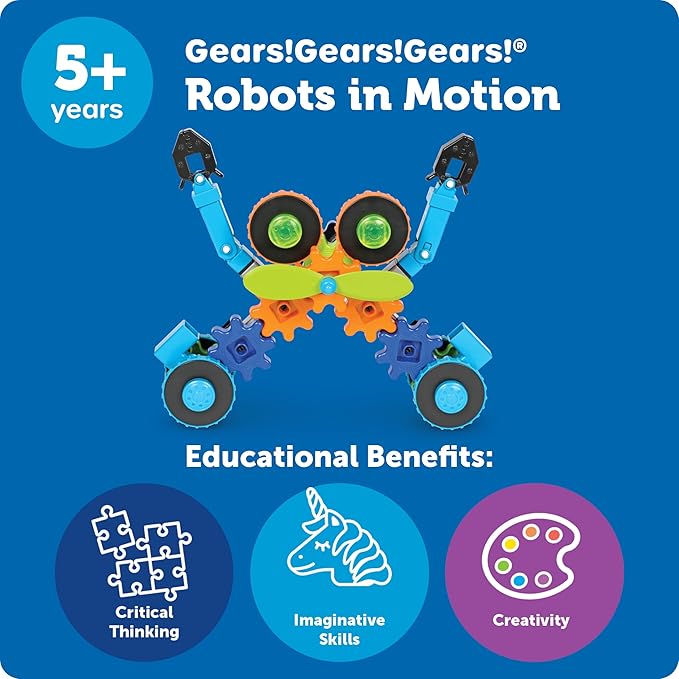 Learning Resources Gears! Gears! Gears! Robots in Motion Building Set - 116 Pieces, Ages 5+, Robot Toy, STEM Toys for Kids, Robots for Kids