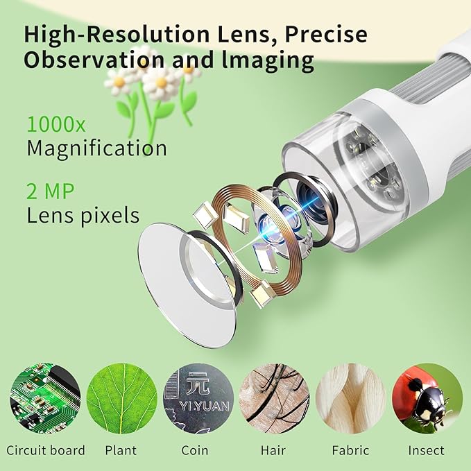 Microscope for Kids with up to 1000X Magnification, 3.5-inch Foldable Color Screen, 2-in-1 USB Microscope with Photo and Video for Classroom Education, Learning and Exploration