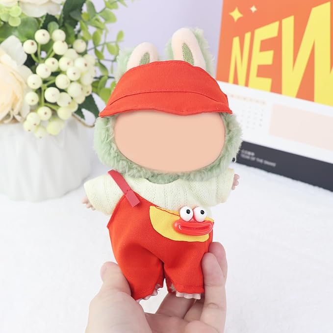 3 Pcs Doll Outfits Set for 15cm/17cm Dolls – Adorable Clothes & Accessories Sets with Red Hat, Red Bib Pants & White T-Shirt for 17 cm Doll (No Dolls)