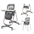 6 in 1 Convertible High Chairs for Babies and Toddlers,Portable High Chair with Dishwasher Tray and 4 Wheel,Booster Seat for Dining Table,Foldable Toddle and Baby Feeding Highchair (Gold-Grey)