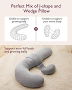 Momcozy Pregnancy Pillows, Original F Shaped, with Air Layer Cover, Grey