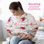 Rquite All-in-1 Car Seat Cover Baby, Carseat Covers for Girl Boy, Stretchy Soft Infant Car Seat Cover, Multi-use Baby Carrier Cover, Car Seat Canopy, Stroller Sun Shade, Nursing Breastfeeding Cover