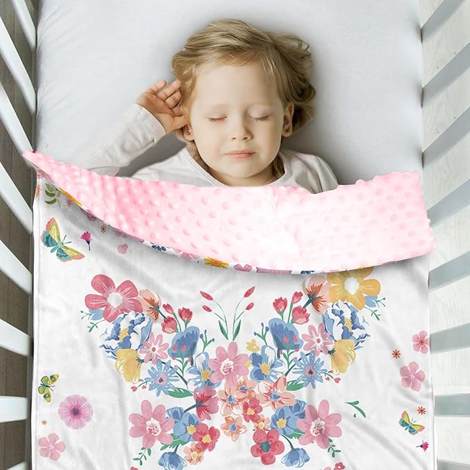 Personalized Baby Blankets for Girls, Custom Name Pink Butterfly Pattern Baby Blanket, Soft Minky Dot Blanket for Newborns and Toddlers, Ideal for Baby Showers Christmas Brithday Gifts