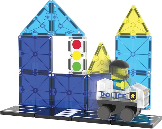 MAGNA-TILES Police Patrol 20-Piece Magnetic Construction Set, The Original Magnetic Building Brand