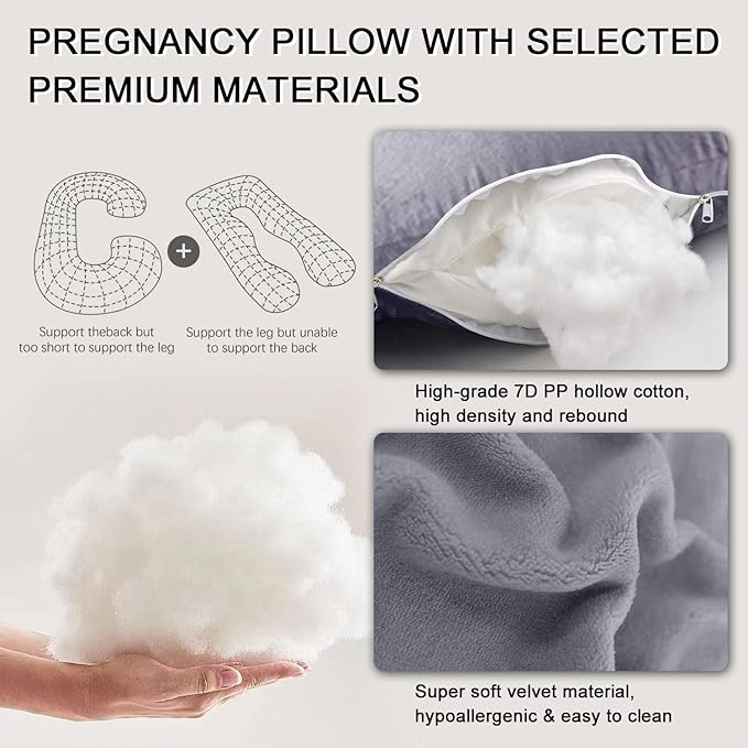 Pregnancy Pillows for Sleeping, U Shaped Full Body Maternity Pillow with Removable Cover - Support for Back, Legs, Belly, HIPS for Pregnant Women,Pregnancy Pillow, Grey
