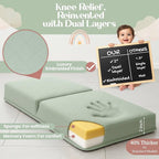 Bornealand® 2" Extra Thick Baby Bath Kneeler and Elbow Rest Pad Set + Hooded Towel - Embroidered Kneeling Pad for Bathing Baby - Dual-Layer Memory Foam Bathtub Kneeler and Elbow Rest Set