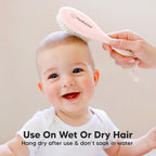 Wooden Baby Hair Brush - Cradle Cap Baby Brush with Soft Goat Bristles, Perfect Gentle Scalp Newborn Comb for Infant, Girls, Boys, Bath Essentials (Blush, Oval)