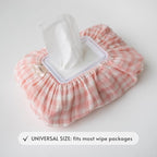 Baby Wipes Cover – Universal Size, One Size Fits All Wipes Packages | Muslin Cotton Tissue Cover for Nursery, Diaper Bag & Changing Table, Station | Gingham & Neutral Patterns (Pink Gingham)