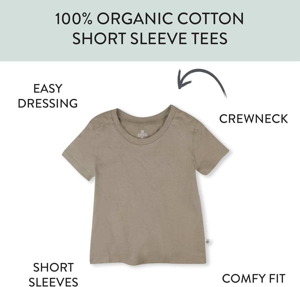 5-Pack Short Sleeve T-Shirts 100% Organic Cotton Baby, Toddler, Little Kid, Boy, Girl, Unisex