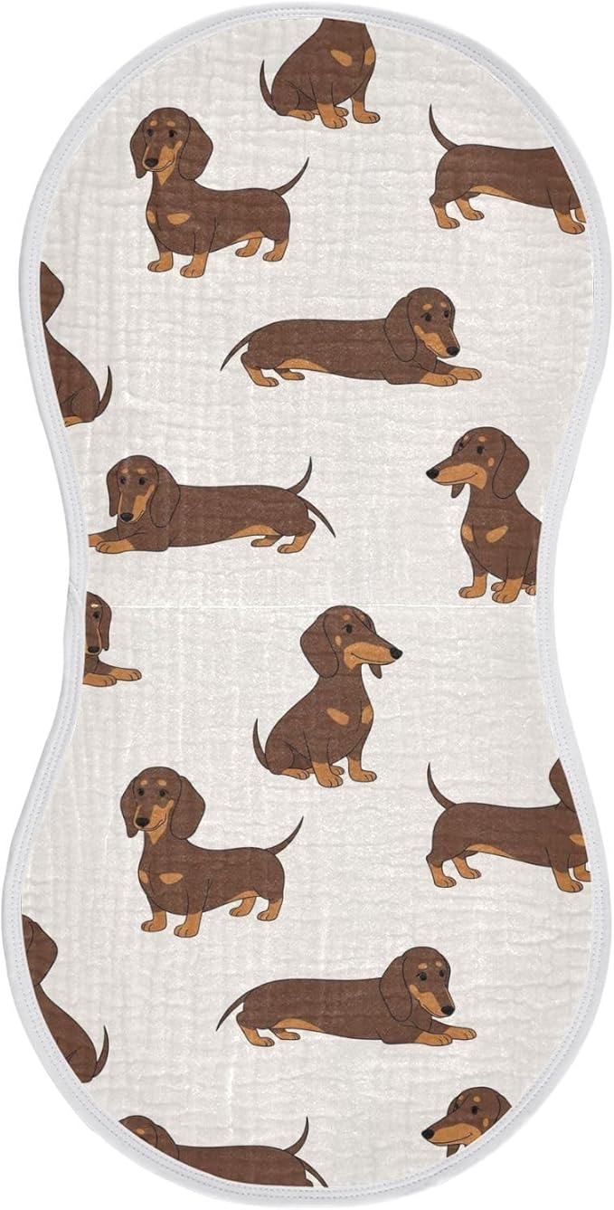 1 Pack Muslin Burp Cloths Dachshund Dogs Cute Cotton Baby Burp Cloths Soft Burping Cloth Absorbent Spit Up Rags for Newborn Babies 22x11 Inch