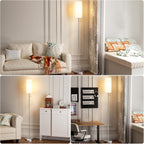 Ambimall Floor Lamp for Living Room with 3 Color Temperatures Bulb, 64" Standing lamp with Linen lampshade for Bedroom, Minimalist Pole Lamp, White Shade & Silver Pole
