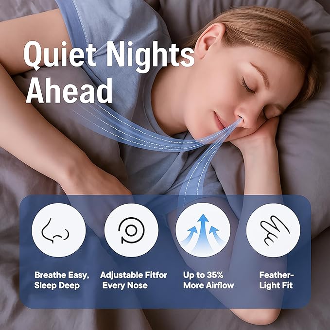 Anti Snoring Devices, Nasal Opener for Sleep Breathing, Increases Airflow, Three Adjustable Sizes, Individually Packaged, Easy to Carry - 4 Pack