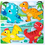 Wooden Puzzles for Toddlers 2-4 ，Vehicle & Dinosaur Toddler Puzzles Age 2-3，Toddler Toys for 2 3 Years Old Girls Boys，Montessori Learning Gifts for 2-3