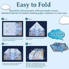 Paper Airplane Kits with 16 Classic Designs, 32 Sheets of Colorful Origami Paper, World Record Paper Planes, Airplane Gifts for Boys and Girls Ages 6-12+ (Digital Manual Only, Fun and Easy to Fold)