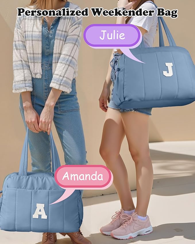 Birthday Gifts for Girl-Initial Duffle Bag, Yoga Bags for Women，Overnight Bag with Wet Pocket，Lightweight Work Bags Personalized Gym Tote with Makeup Pouch