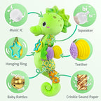 Sumobaby Infant Baby Musical Stuffed Animal Activity Soft Toys with Multi-Sensory Crinkle, Rattle and Textures, for Tummy Time Newborn 0-3-6-12 Months Boys, Girls, Seahorses, Green
