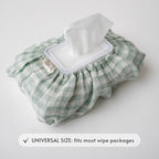 Baby Wipes Cover – Universal Size, One Size Fits All Wipes Packages | Muslin Cotton Tissue Cover for Nursery, Diaper Bag & Changing Table, Station | Gingham & Neutral Patterns (Light Mint Gingham)