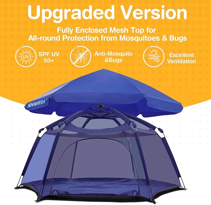 Alvantor Baby Playpen Play Yard 84"x84"x44”Large Kids Tents Pop Up Play Tent Indoor Outdoor Playhouse for Babies Toddlers Children Camping Playground Beach, 36-96 Months, Navy