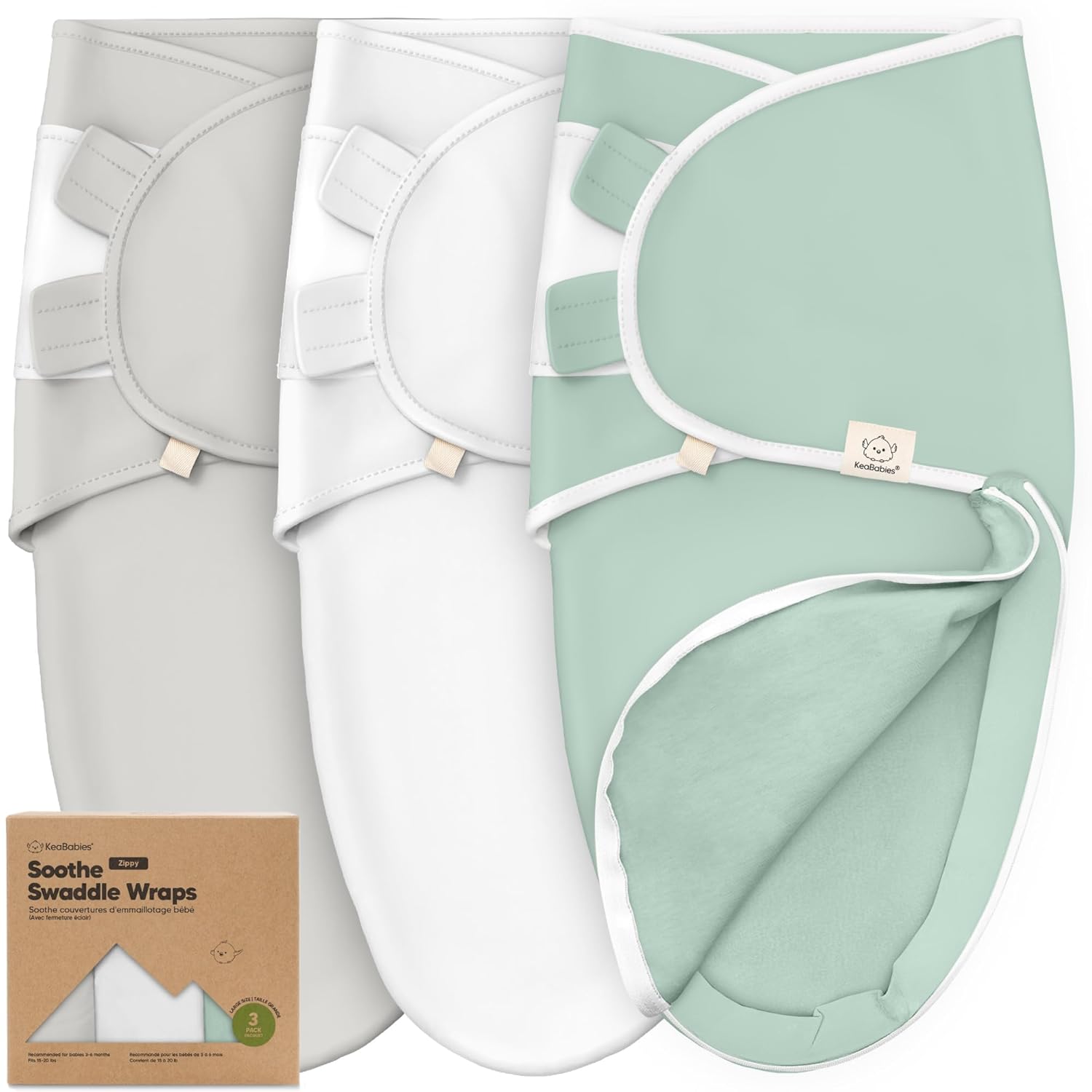 Baby Swaddle Sleep Sacks with Zipper - 3-Pack Swaddles for Newborns 3-6 Months, Infant, Baby Girls, Boys, Soft & Durable Newborn Sleep Sack, Easy Diaper Change Swaddling Blanket (Sage, L)