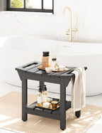 Waterproof Shower Bench, Poly Lumber Shower Stool for Shaving Legs, Shower Chair Seat with Storage Shelf and Handles, Bathroom Bench for Inside Shower, Non-Slip (Grey)