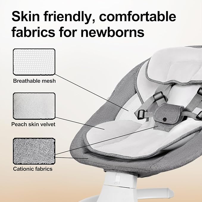 Baby Swing for Newborn to Toddler, 5 Speed Portable Infant Swing with Bluetooth Touch, Remote Control, 10 Lullabies, Timer, 5 Point Harness and Soft Fabric (Grey)