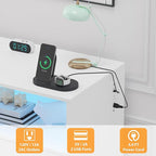 Changing Table Dresser with Drawers, Baby Dresser with Changing Table Top, Power Outlet, LED Light & Metal Feet, Diaper Changing Station Nursery Organizer for Infants Newborn, White