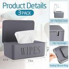 3 Pack Baby Wipes Dispenser Holder Wipe Container for Bathroom with Lid Toilet Tissue Paper Storage Refillable Box for Home Office Cars(Small,Black, White, Gray)
