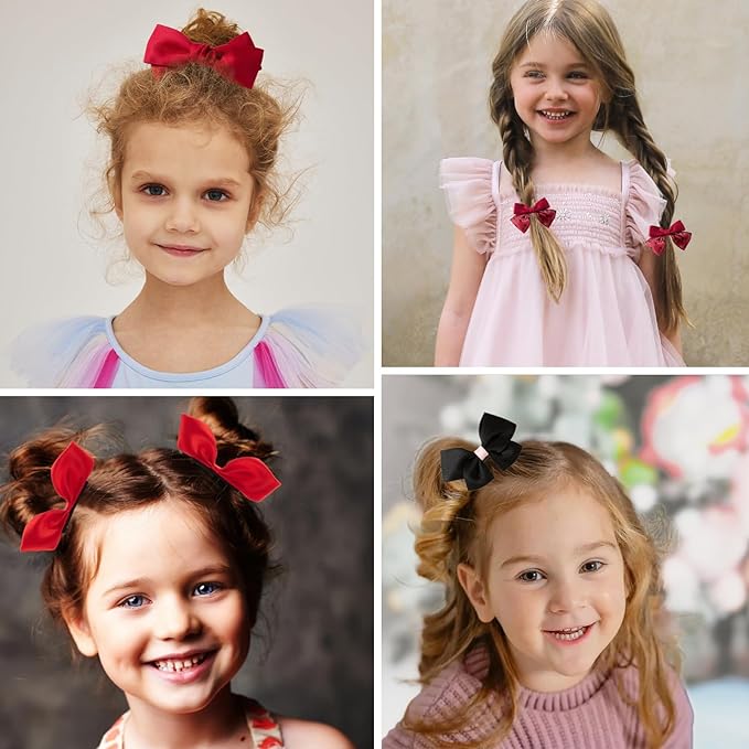 18pcs Red Hair Bows for Girls.Alligator Hair Clips,Hair-ties,Snap Clip Hairpins.Handmade Hair Accessories for Girls Gift Set