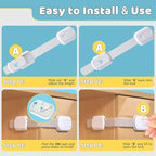 4our Kiddies Child Safety Cabinet Locks for Babies (2 Pack) Child Proof Latches for Cabinets and Drawers Doors, Baby Proofing Cabinet Strap Locks for Cupboards, Fridge, Toilet and Closet