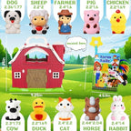 Kimicare Big Musical Red Barn Toy Farm Animal Finger Puppets for 1 2 3 4 5 Years Old, Animal Figures Playset with Farm Tails Baby Book, Sensory Learning Toys Gift for Toddlers Boys Girls
