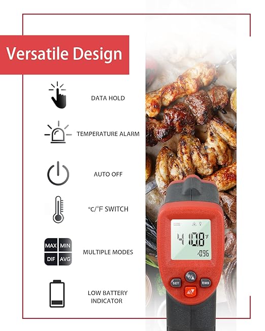 Wintact Infrared Thermometer Temperature Gun, Non-Contact Digital Surface Laser Heat Temp Gun for Kitchen Cooking Food Pizza Oven Grill Fridge -58℉ to 1022℉