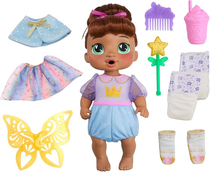 Baby Alive Fairy Fashions Sophia Sparkle Doll with Clothes Accessories, Brown Hair, 11 Inches, Toys for 3 Year Old Girls and Boys & Up (Amazon Exclusive)