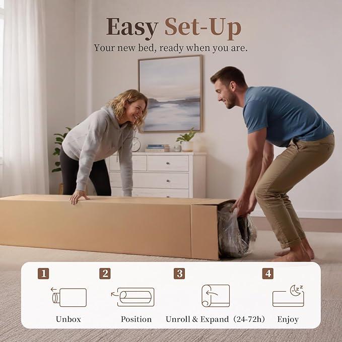 12 Inch Queen Mattress, Queen Size Memory Foam Mattress & Pocketed Coils, Medium Support for Pressure Relief & Motion Isolation, Fiberglass Free, Certified Safe Materials, Mattress in A Box