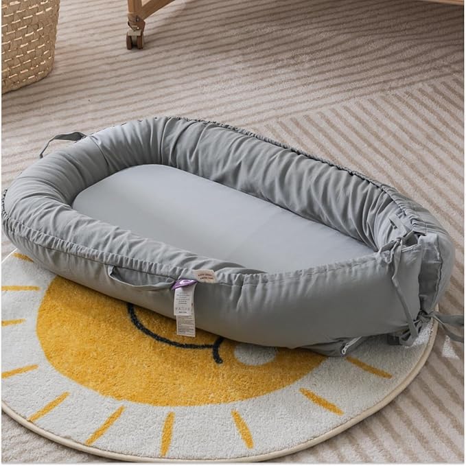 Infant Lounger, Baby Nest Cover for Baby Girls & Boys, Newborn Essentials for Baby 0-12 Months, 100% Cotton Breathable, Co Sleeper Portable Travel Bed (SlateGray, Cotton)