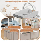 Baby Changing Table, Versatile Folding Changing Table with 2 Drawers, Portable Baby Diaper Changing Station with Toy Holder, Adjustable Height Mobile Nursery Diaper for Infant and Newborn