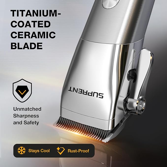 SUPRENT Low Noise Hair Clippers for Men Easy-Clean Waterproof Clippers, Cordless Clippers & Trimmers Set for Family Grooming
