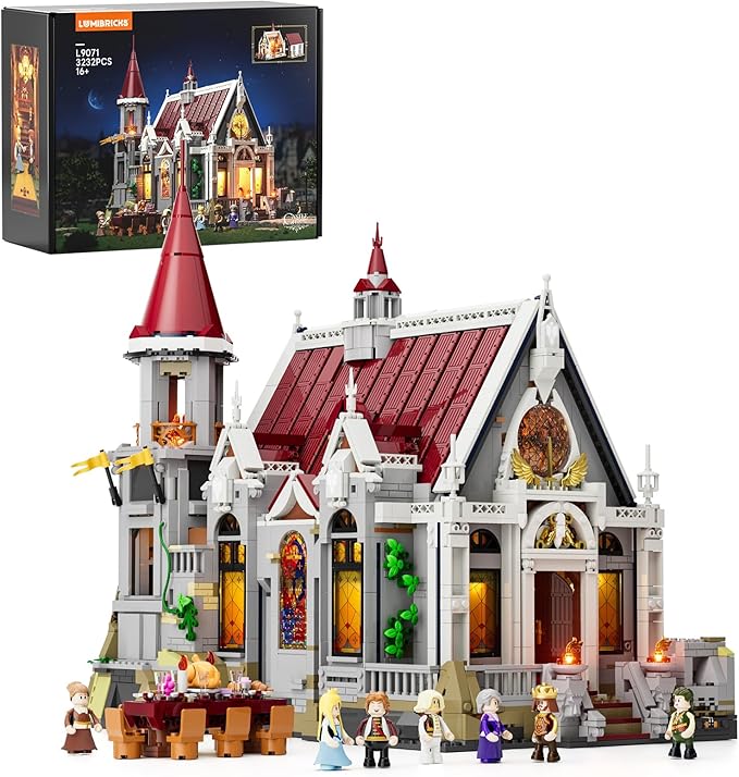 Medieval Castle Banquet Hall Lighting Building Bricks Set - Middle Ages City Town Modular Collection Display Kit with Minifigures 3232 Pcs for Adults & Teens