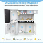 HONEY JOY Kids Kitchen Playset, Wooden Little Chef Pretend Toy Kitchen Set w/Chalkboard, Telephone, Utensils, Oven, Microwave, Sink, Storage, Play Kitchen for Toddlers Boys Girls, White Golden