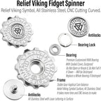 FREELOVE Metal Fidget Spinner, Viking Pirate Haptic Gyro, Heavy Stainless Steel Hand Spinning, Small Round Gear Fidget Block, Premium Bearing Silent Long Spinning for Adults Anxiety Cool, Silver